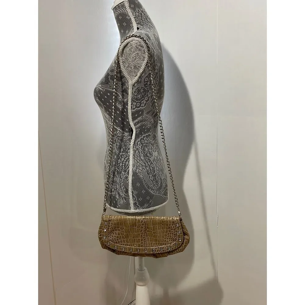 Mock croc leather handbag with‎ mettal chain